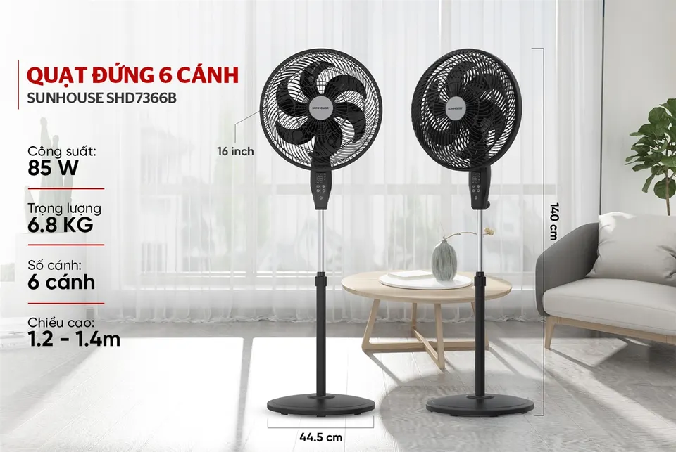 Quạt đứng 6 cánh SUNHOUSE SHD7366B