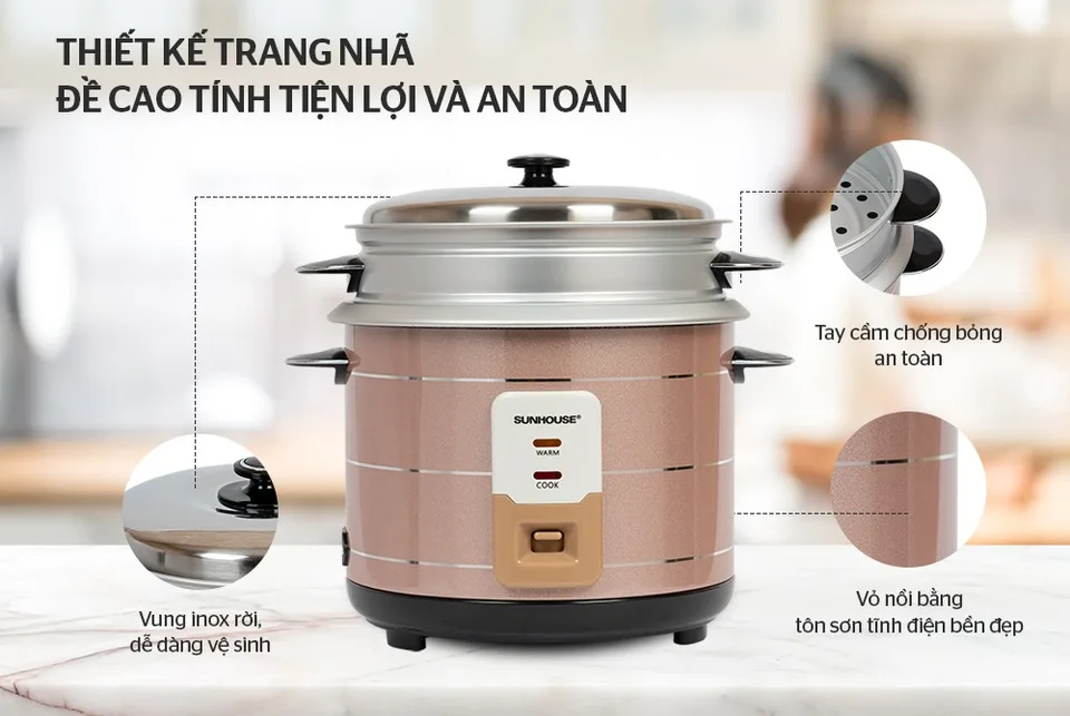 Nồi cơm điện nắp rời 2.2l SUNHOUSE SHD8135 10