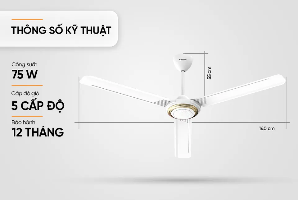 Quạt trần 3 cánh SUNHOUSE SHD7658