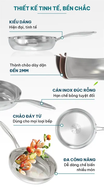Chảo inox đa lớp SUNHOUSE IN20M6E
