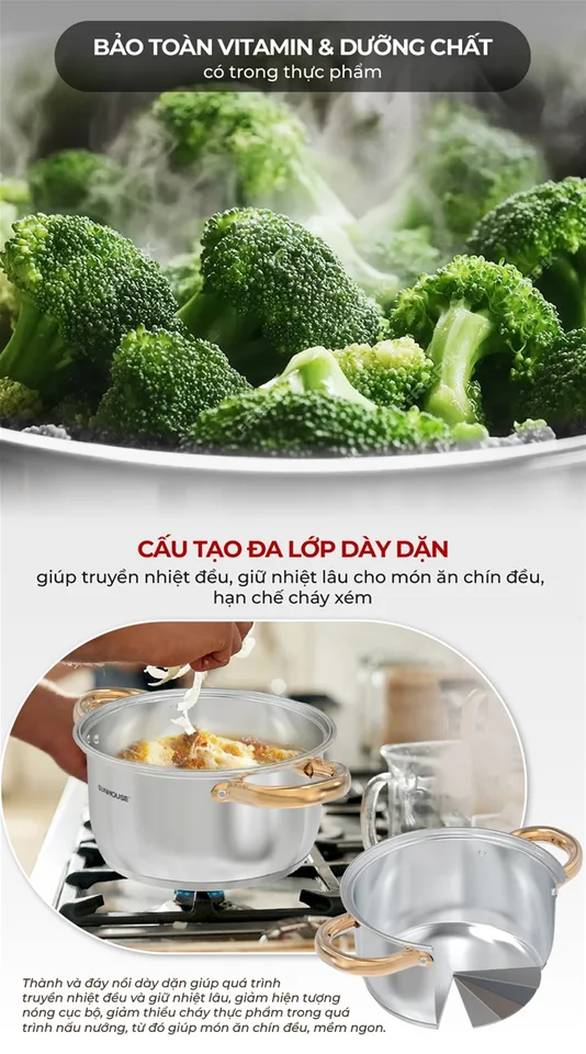 Bộ nồi inox Impact SUNHOUSE HEALTHY SHG781E 8