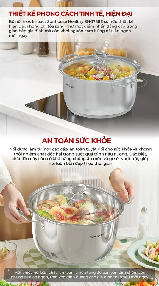 Bộ nôi inox impact healthy SUNHOUSE SHG788E 7