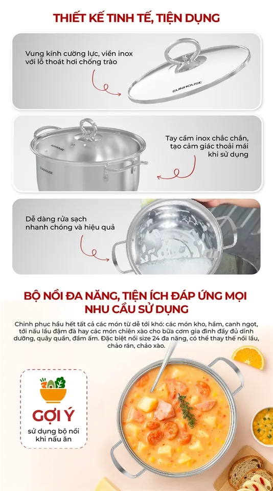 Bộ nôi inox impact healthy SUNHOUSE SHG788E 9