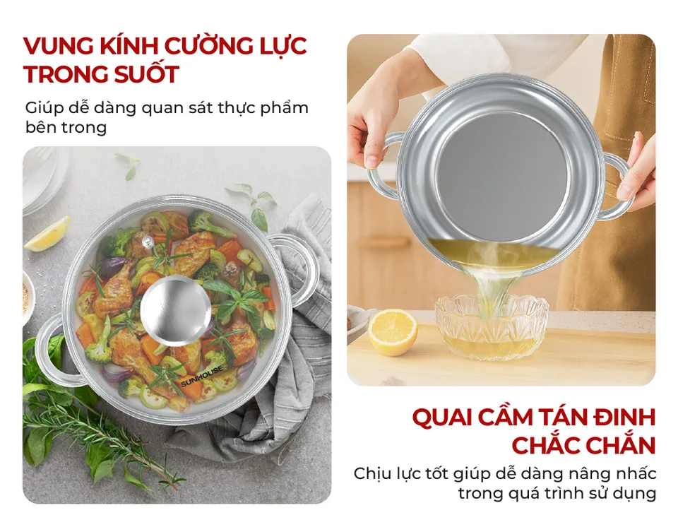 Bộ nồi inox 3 đáy ECO SUNHOUSE SHG334E 10