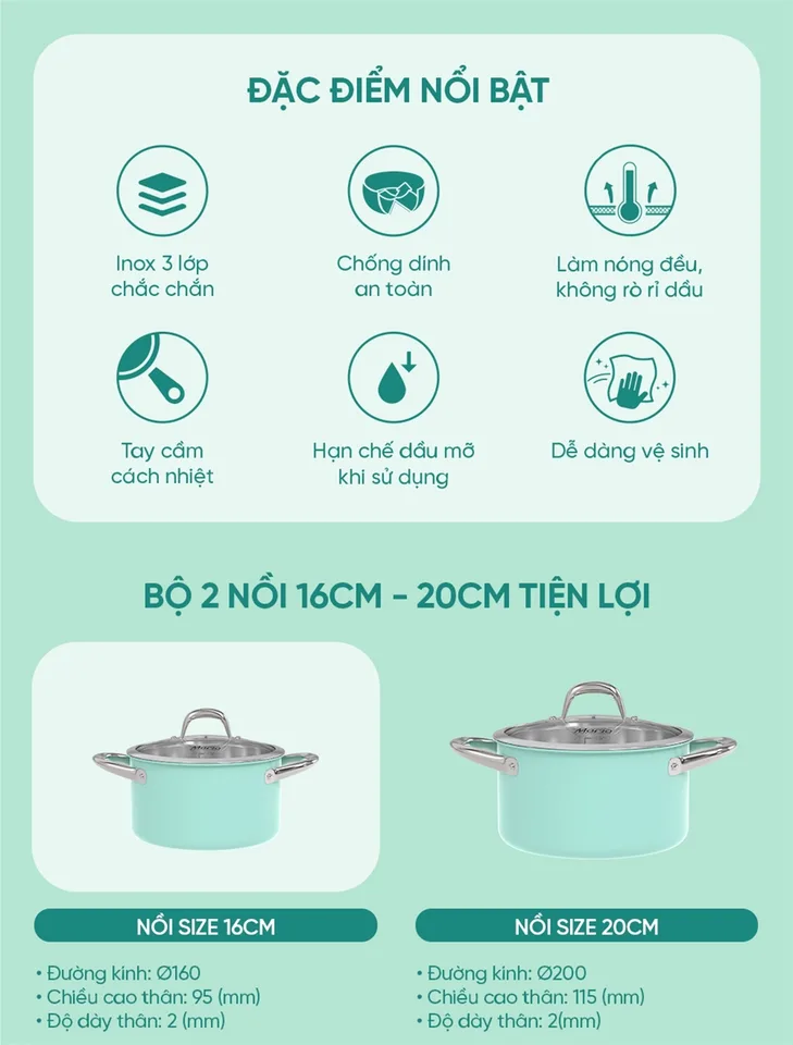 Bộ nồi inox 304 liền đáy SUNHOUSE MAMA SHG702 11
