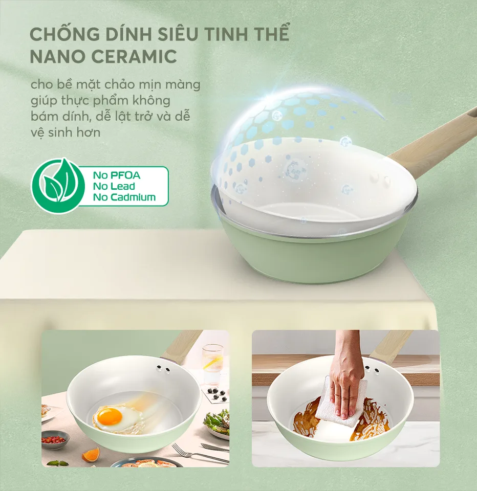 Chảo phủ sứ Nano đáy từ SUNHOUSE Healthy SHG20MT1 9