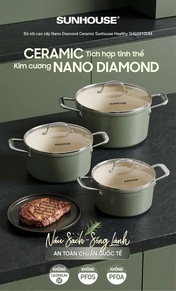 BỘ NỒI NANO DIAMOND CERAMIC SUNHOUSE HEALTHY SHG2210DM 6