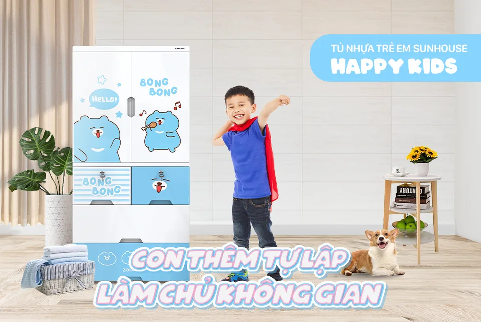 Tủ nhựa trẻ em 2 cánh Happy Kids SUNHOUSE KS-CA1400B4 4