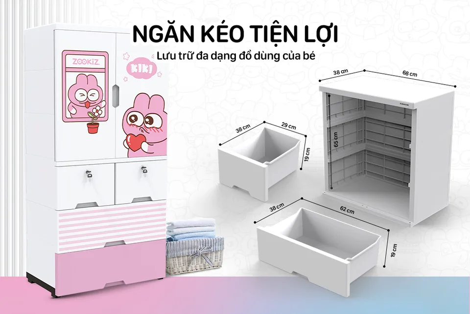 Tủ nhựa trẻ em 2 cánh Happy Kids SUNHOUSE KS-CA1400G4 6