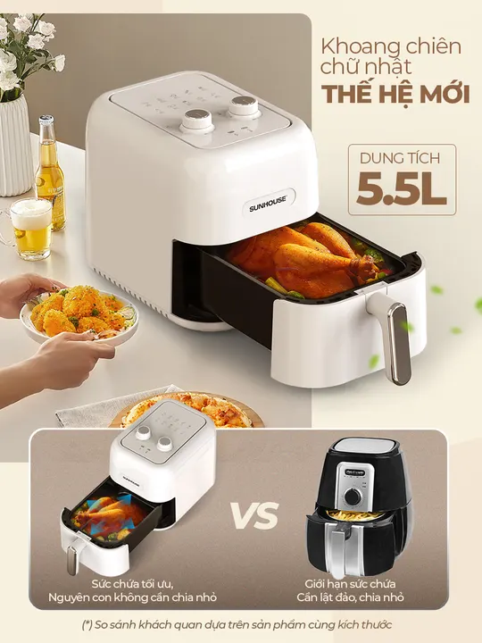 Nồi chiên không dầu 5.5L SUNHOUSE SHD4022