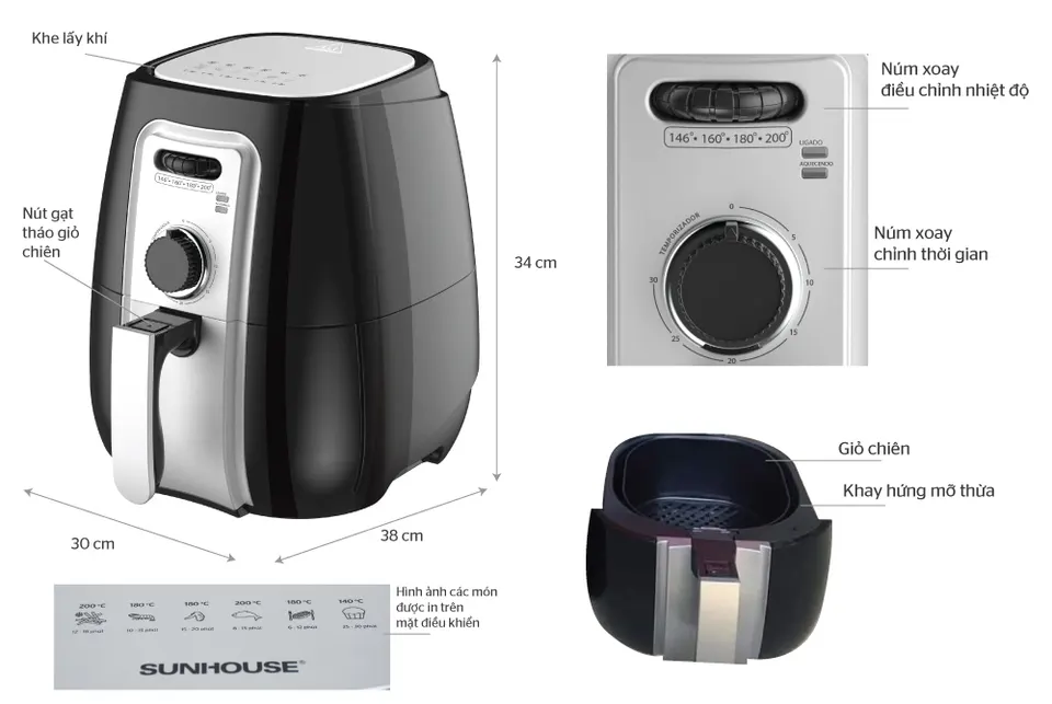 Nồi chiên không dầu 3L SUNHOUSE SHD4025B