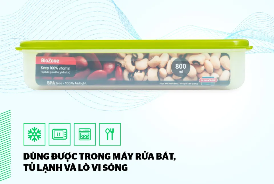 Hộp bảo quản thực phẩm khô chia ngăn 800ml BioZone KB-DR800P2