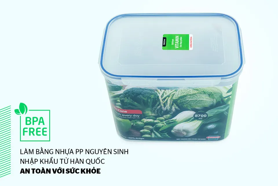 Hộp bảo quản thực phẩm ngăn mát 8700ml SUNHOUSE BioZone KB-CO8700P