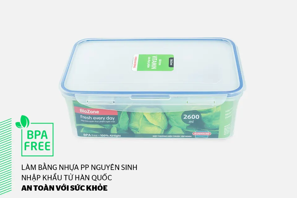 Hộp bảo quản thực phẩm ngăn mát 2600ml SUNHOUSE BioZone KB-CO2600P
