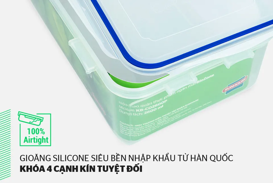 Hộp bảo quản thực phẩm ngăn mát 2600ml SUNHOUSE BioZone KB-CO2600P