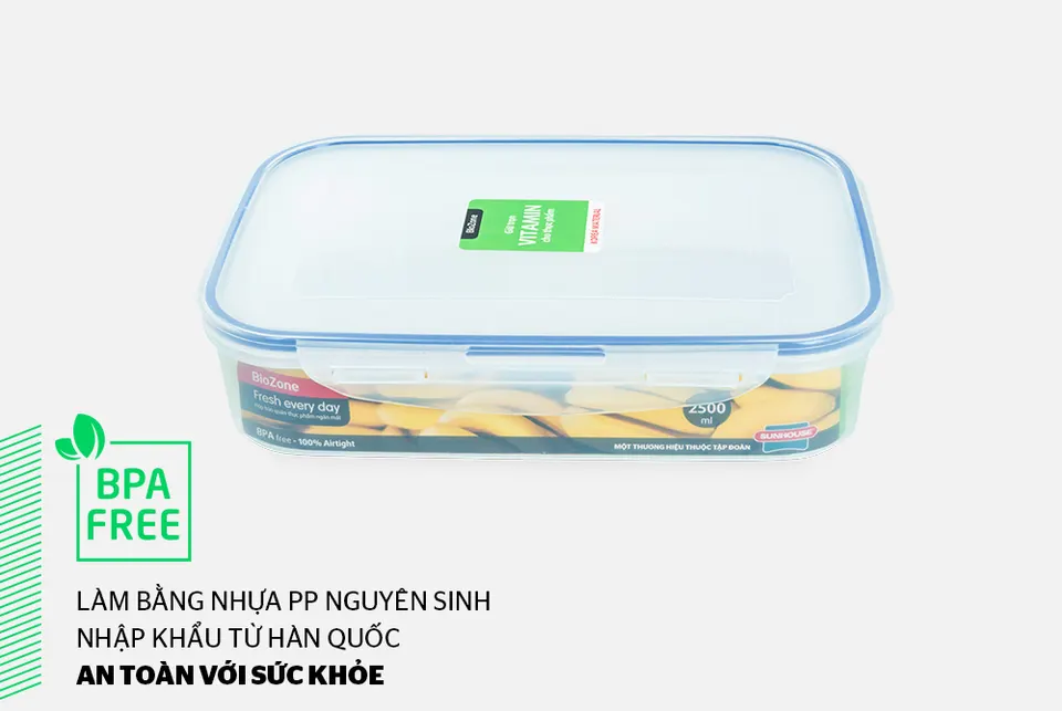 Hộp bảo quản thực phẩm ngăn mát 2500ml BioZone KB-CO2500P
