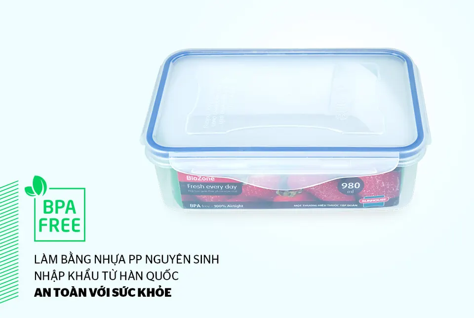Hộp bảo quản thực phẩm ngăn mát 980ml BioZone KB-CO980P