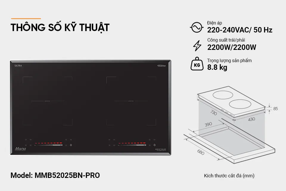 Bếp đôi điện từ SUNHOUSE MAMA MMB52025BN-PRO