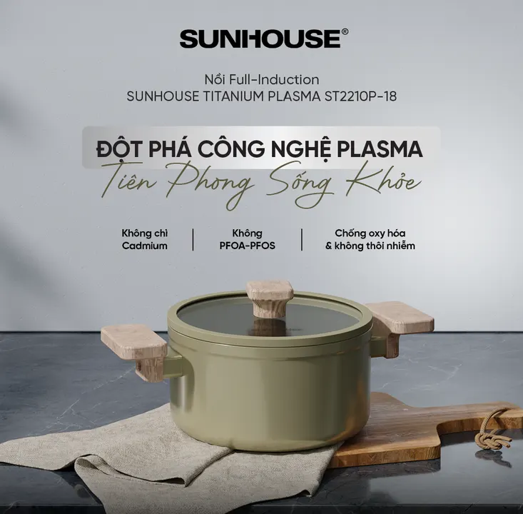 NỒI FULL-INDUCTION SUNHOUSE TITANIUM PLASMA ST2210P-18