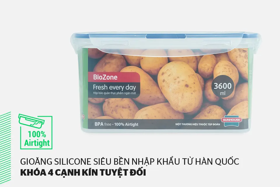 Hộp bảo quản thực phẩm ngăn mát 3600ml BioZone KB-CO3600P
