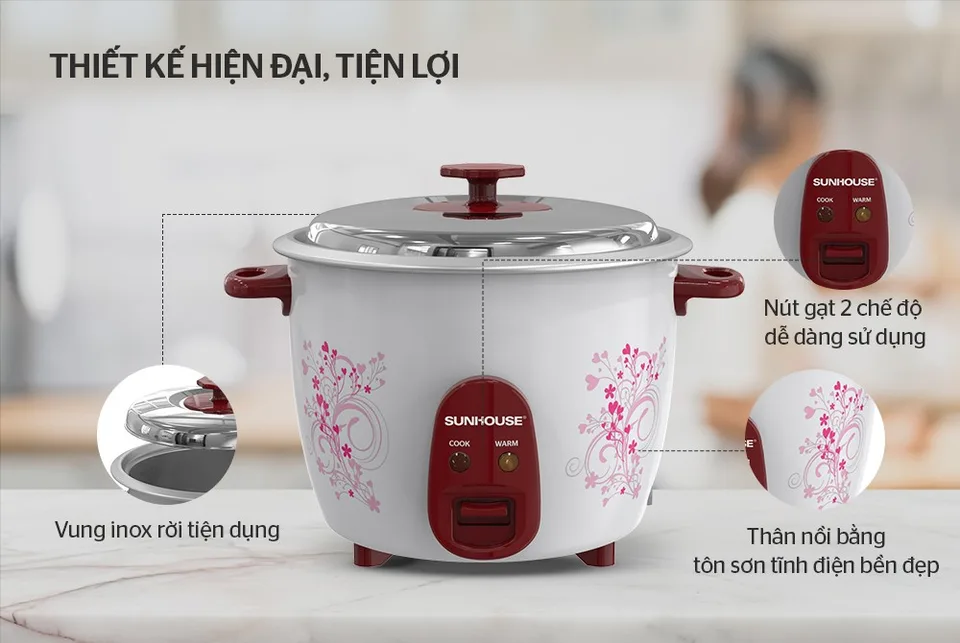 Nồi cơm điện nắp ri 1.2l SUNHOUSE SHD8106 7