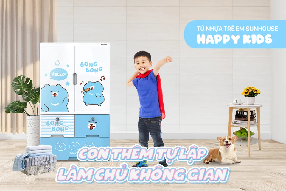 Tủ nhựa trẻ em 2 cánh Happy Kids SUNHOUSE KS-CA1177B3 8