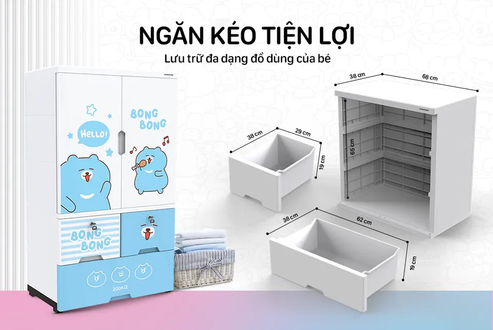 Tủ nhựa trẻ em 2 cánh Happy Kids SUNHOUSE KS-CA1177B3