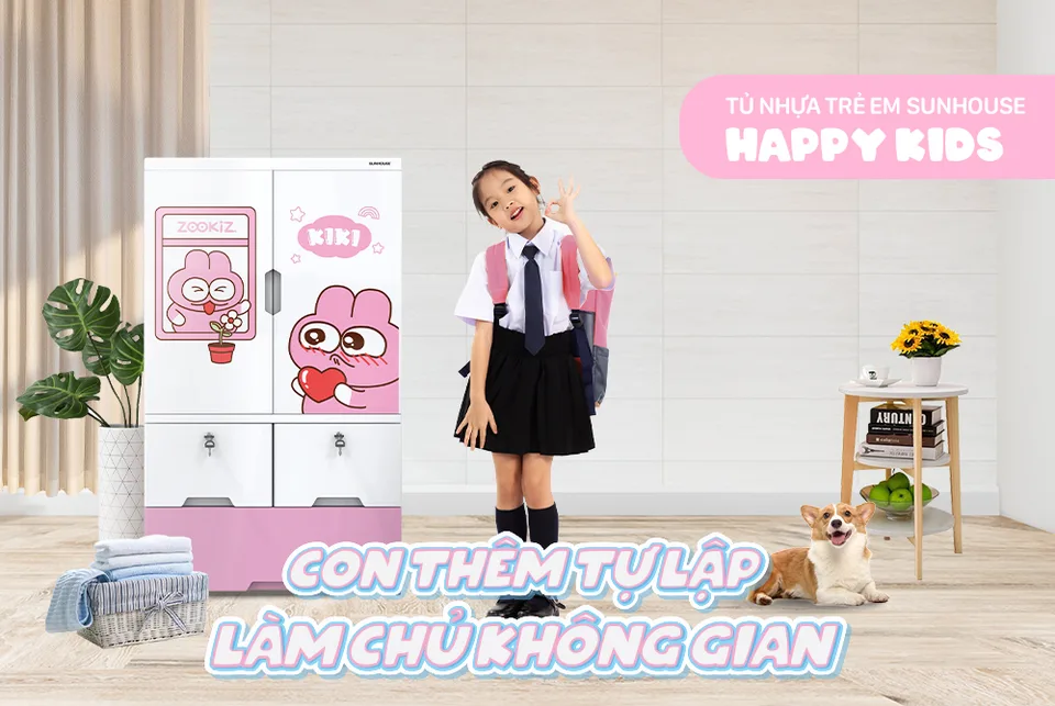 Tủ nhựa trẻ em 2 cánh Happy Kids SUNHOUSE KS-CA1177G3 9