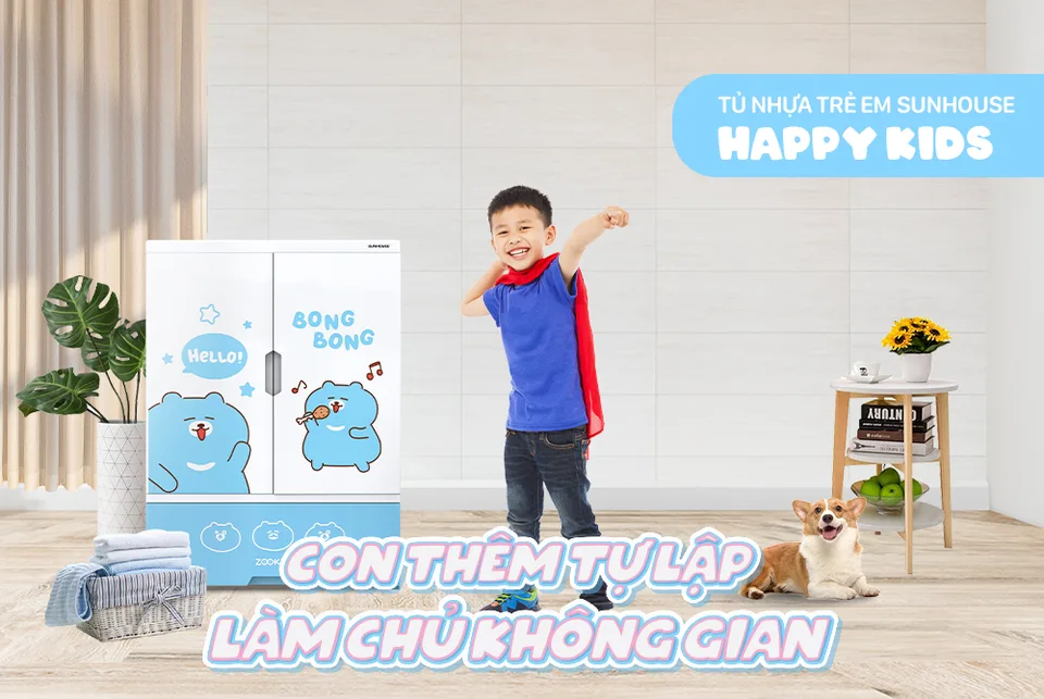 Tủ nhựa trẻ em 2 cánh Happy Kids SUNHOUSE KS-CA950B1 12