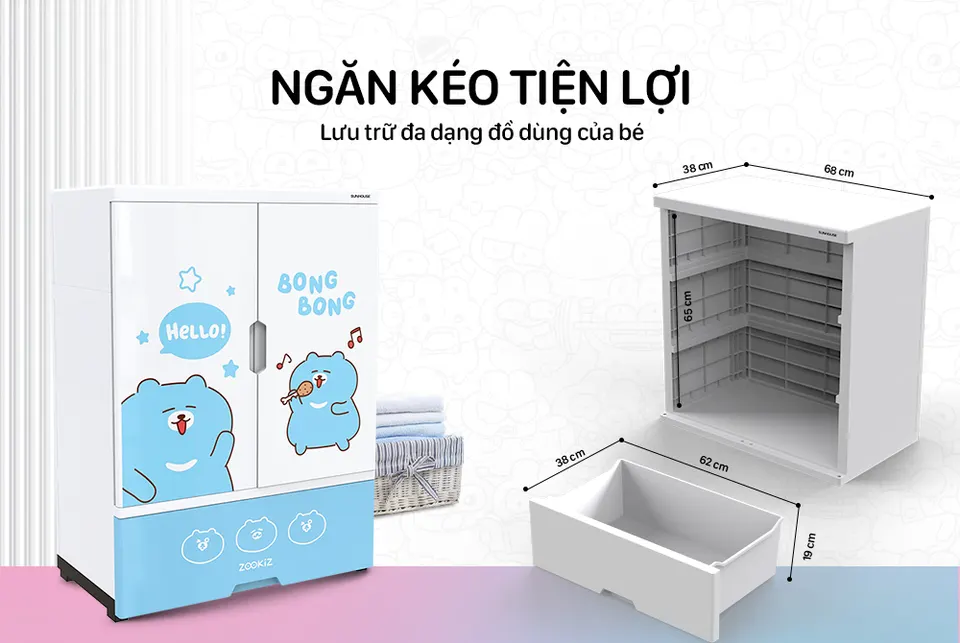 Tủ nhựa trẻ em 2 cánh Happy Kids SUNHOUSE KS-CA950B1