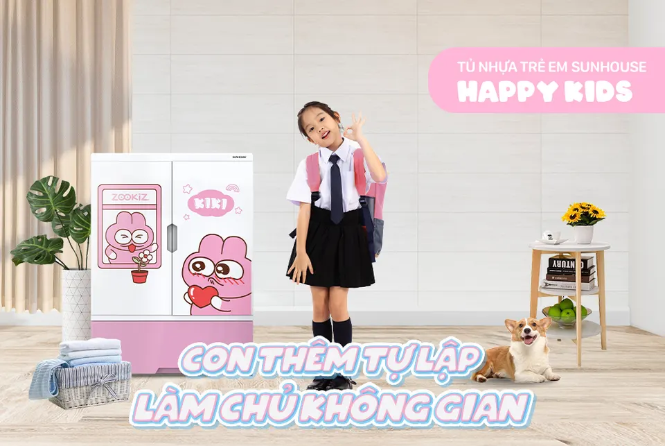 Tủ nhựa trẻ em 2 cánh Happy Kids SUNHOUSE KS-CA950G1