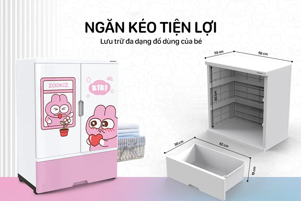 Tủ nhựa trẻ em 2 cánh Happy Kids SUNHOUSE KS-CA950G1 14