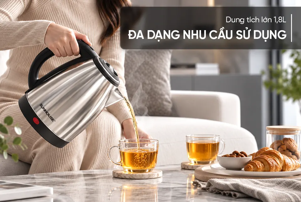 Ấm siêu tốc Inox 1.8L SUNHOUSE SHD1181