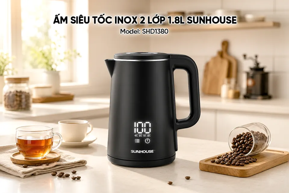 Ấm siêu tốc Inox 2 lớp 1.8L SUNHOUSE SHD1380
