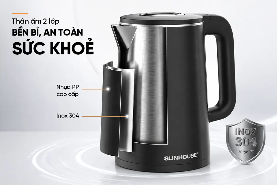 Ấm siêu tốc Inox 2 lớp 1.8L SUNHOUSE SHD1380