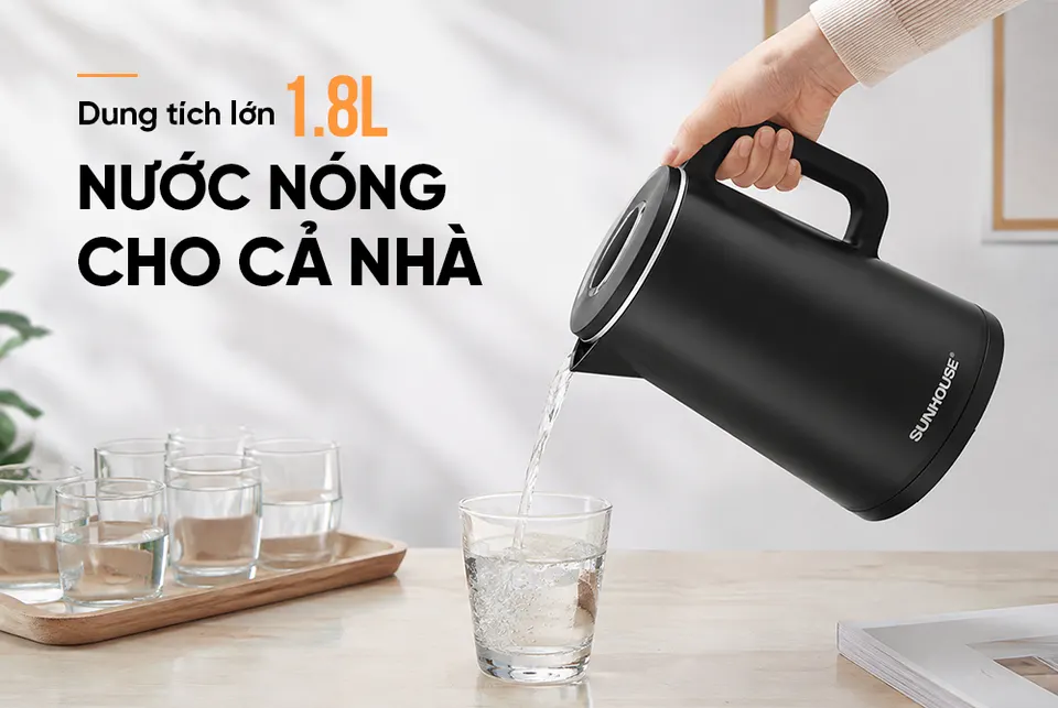Ấm siêu tốc Inox 2 lớp 1.8L SUNHOUSE SHD1380