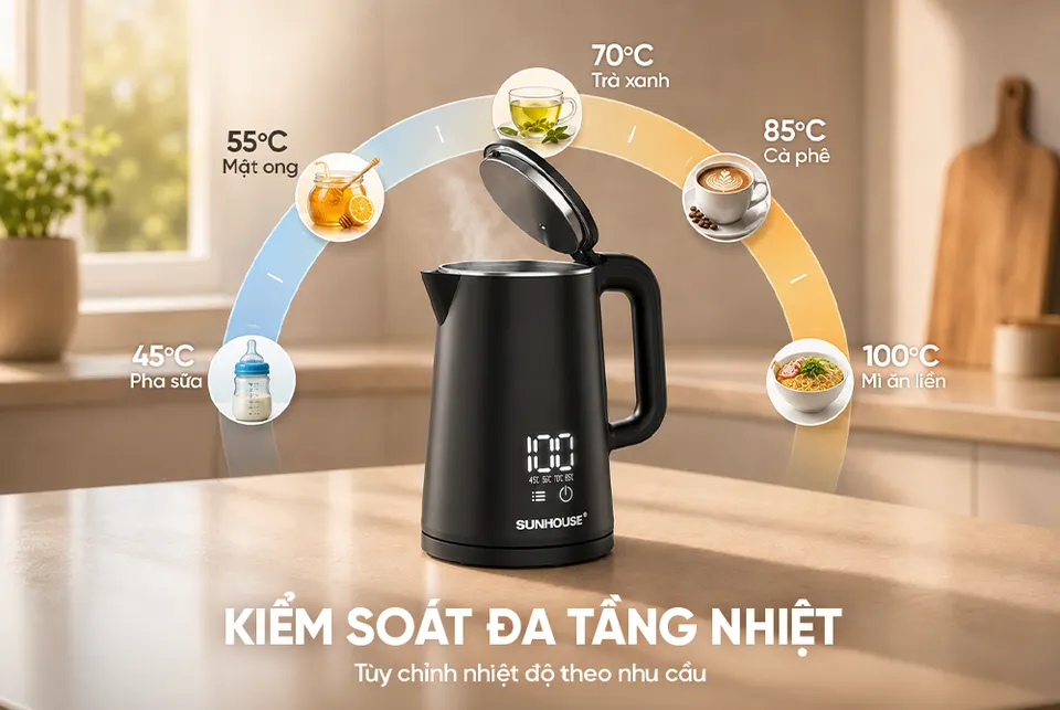 Ấm siêu tốc Inox 2 lớp 1.8L SUNHOUSE SHD1380