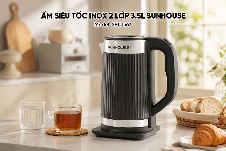 Ấm siêu tốc Inox 2 lớp 3.5L SUNHOUSE SHD1367