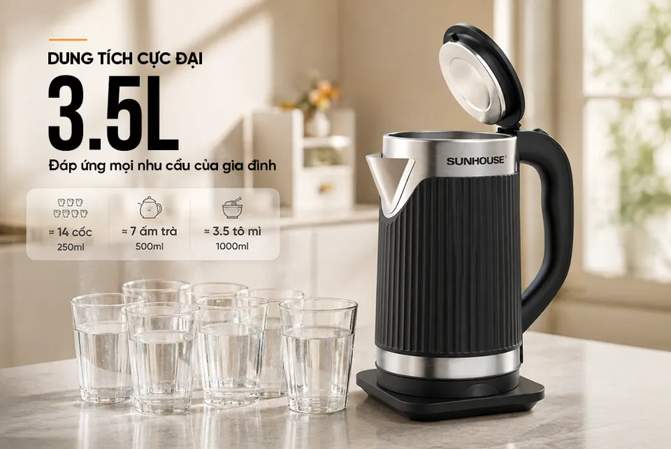 Ấm siêu tốc Inox 2 lớp 3.5L SUNHOUSE SHD1367