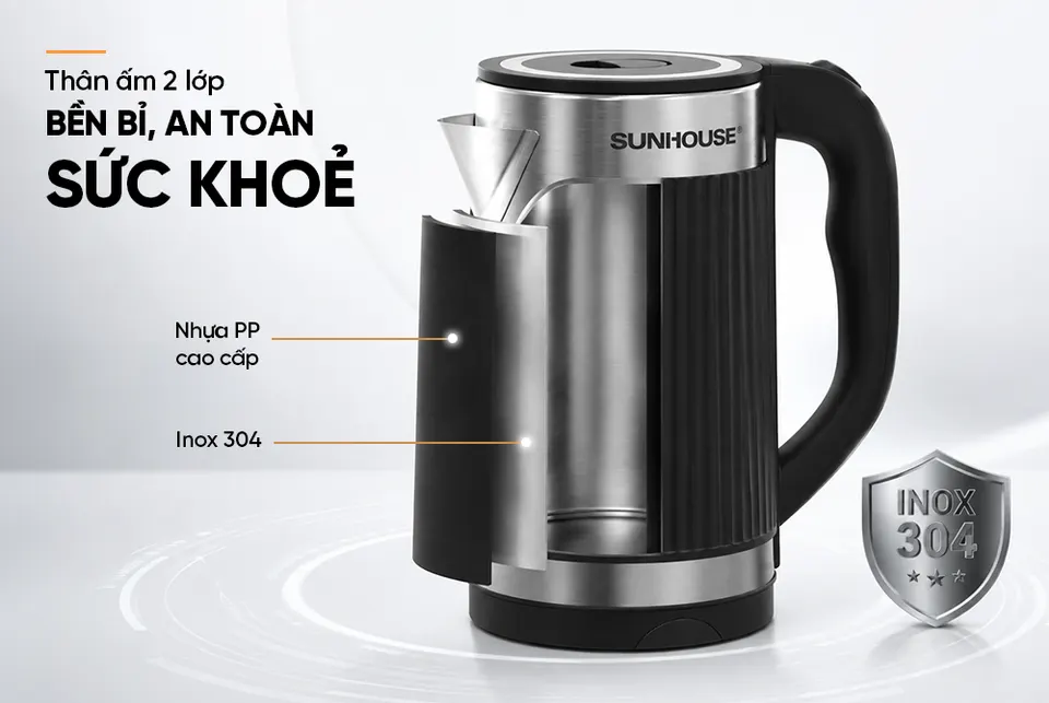 Ấm siêu tốc Inox 2 lớp 3.5L SUNHOUSE SHD1367