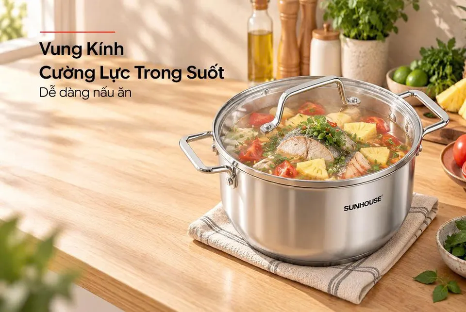 Bộ nồi chảo Inox 3 đáy SUNHOUSE Eco SHG786NK