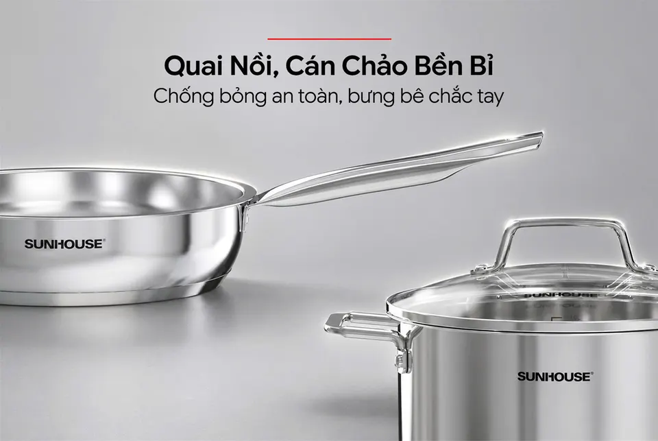 Bộ nồi chảo Inox 3 đáy SUNHOUSE Eco SHG786NK