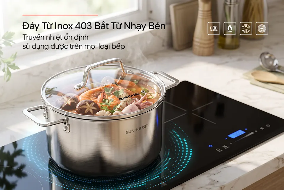 Bộ nồi chảo Inox nguyên khối SUNHOUSE Healthy SHG806