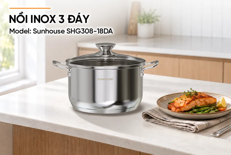 Nồi inox 3 đáy Sunhouse SHG308-18DA