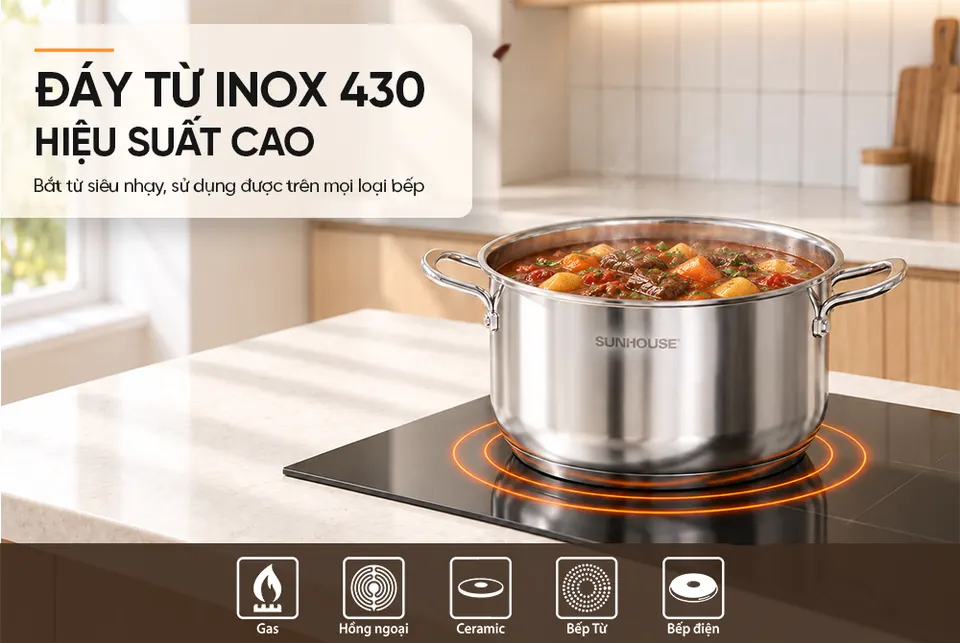 Nồi inox 3 đáy Sunhouse SHG308-18DA