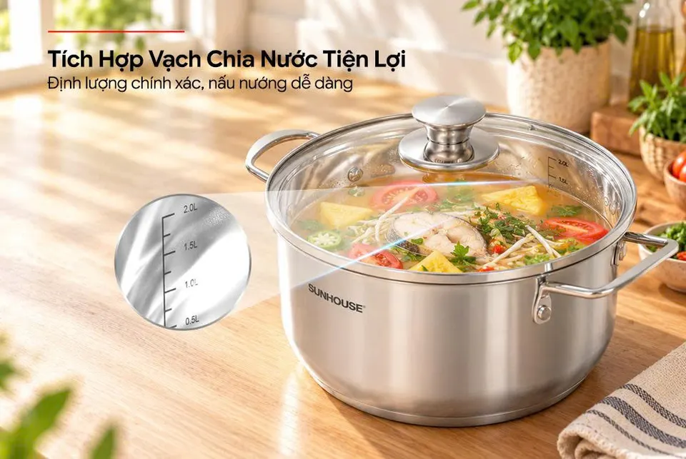 NỒI INOX 3 ĐÁY SUNHOUSE SHG308-18DX