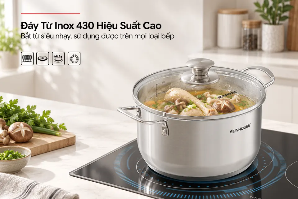 NỒI INOX 3 ĐÁY SUNHOUSE SHG308-18DX