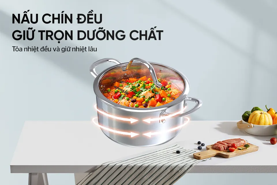 NỒI INOX 304 ĐÁY LIỀN SUNHOUSE SHG706-20
