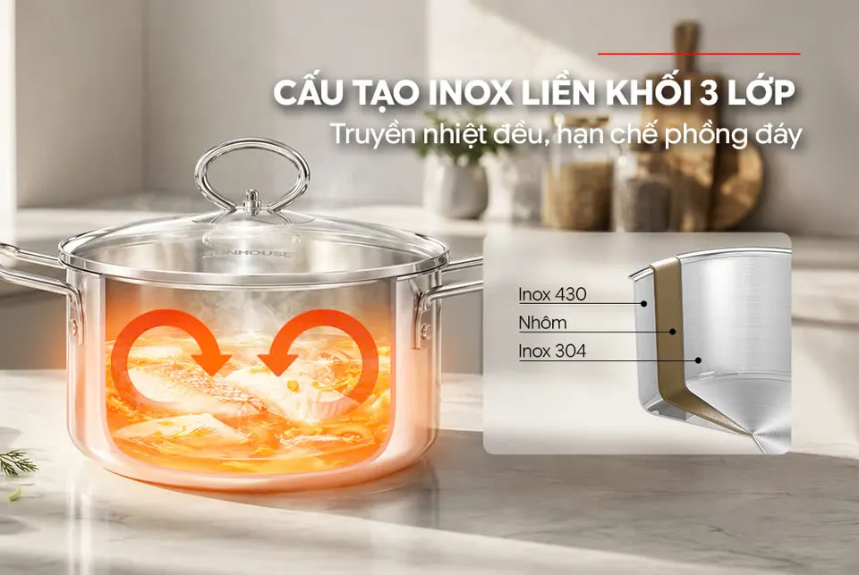 Nồi lẻ inox nguyên khối Sunhouse Healthy SHG601-20DC