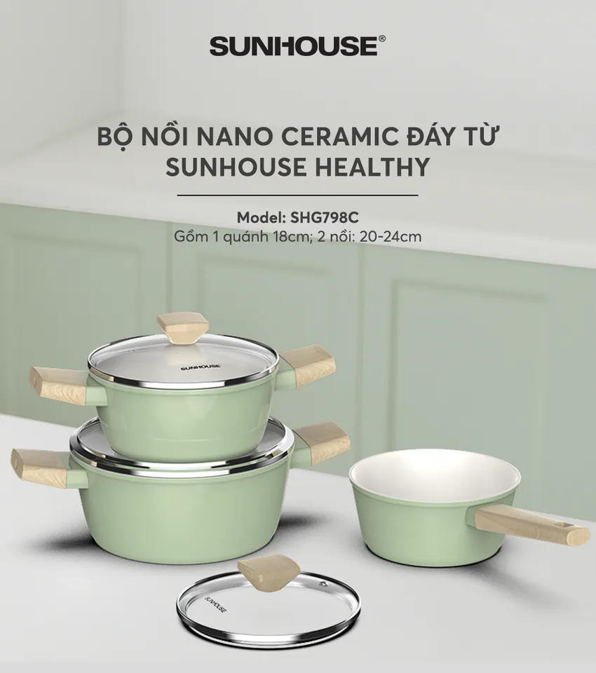 Bộ nồi Nano Ceramic đáy từ SUNHOUSE Healthy SHG798C 7
